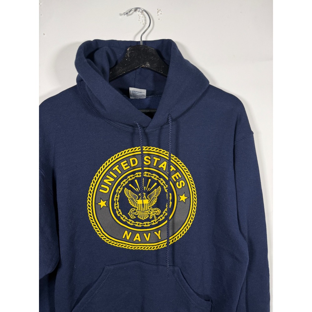 Soffe US Navy Hoodie Mens Small Blue Yellow Seal Graphic Sweatshirt Made in USA - Picture 2 of 8